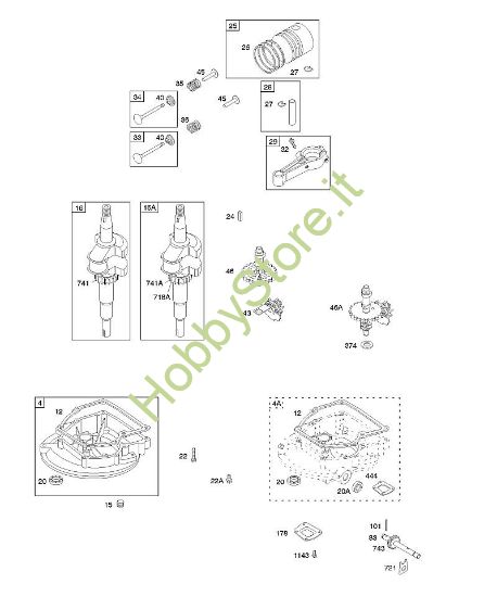 D - Albero a camme, coperchio/coppa carter albero motore, albero motore, biella/anelli/pistone B&S - 09 €¦ 09D902-2096-B1 brand Stihl